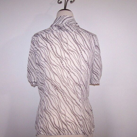 Worthington Shirt Top Womens Sz 14 Sheer Chain Print Ruffled Button Up Crinkled - Picture 7 of 9